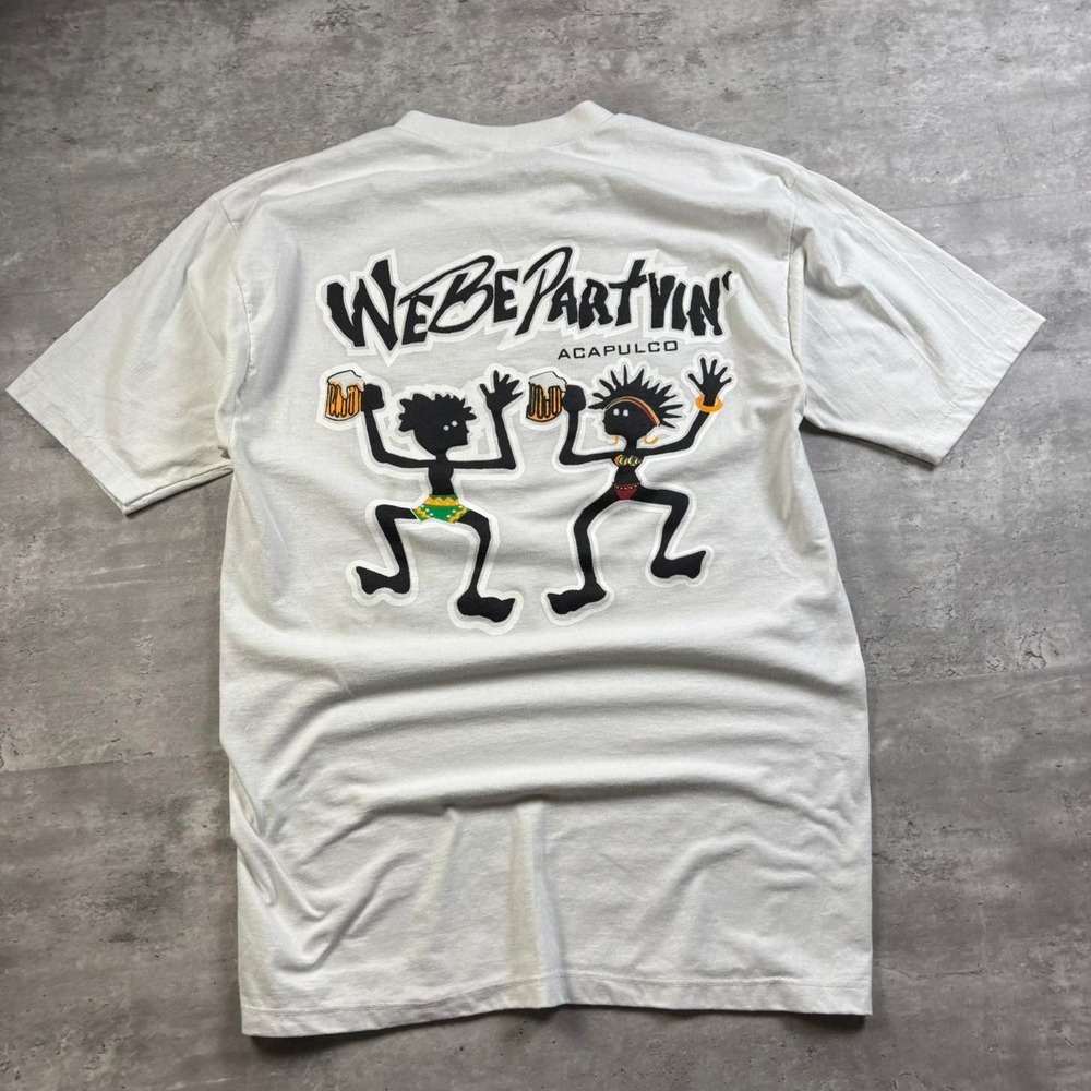 Vintage Graphic Tee Mens XL White We Be Partyin Acapulco Stussy Style
